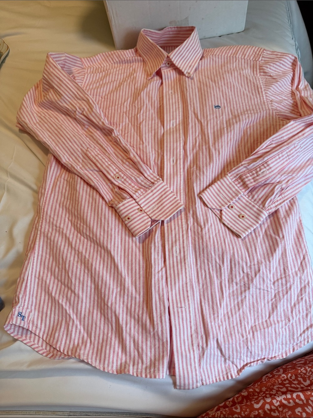 Southern Tide Pink and White Striped Button-Down Shirt